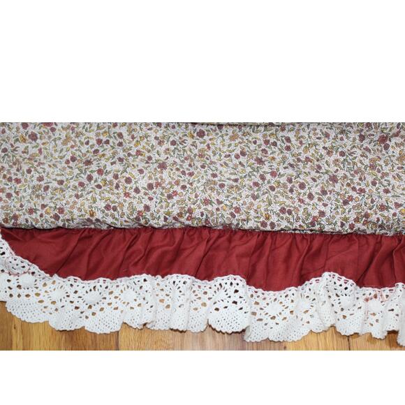 VTG 80s JCPenney Brown Floral Lace Comforter Dust Ruffle Shams 4 PC Set Queen - Picture 6 of 14